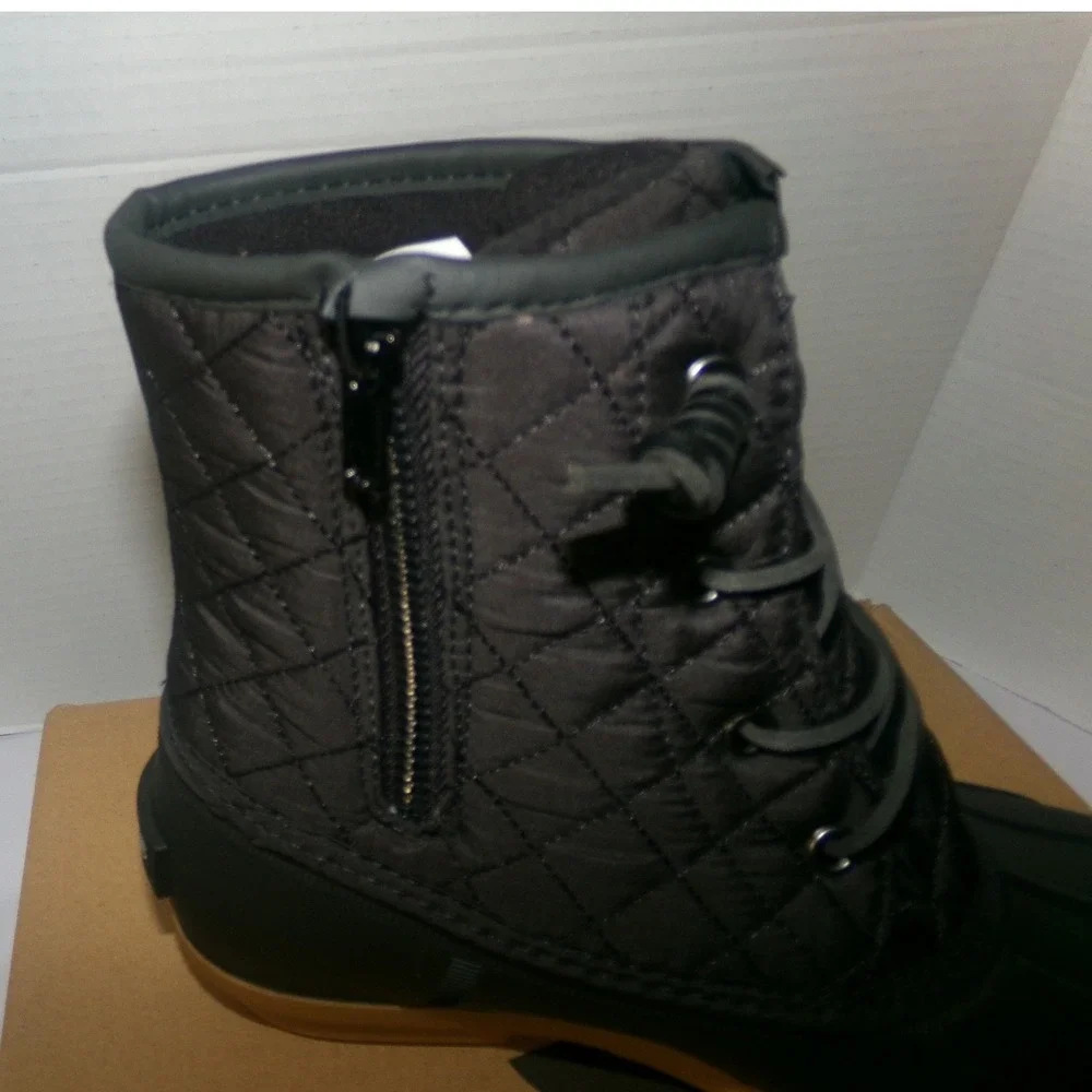 ALEADER‎ Womens Black Quilted Waterproof Duck Boots Side Zip Lace Up Ankle
